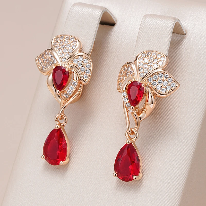 Brincos Pendentes Elegantes com Cristais Vermelhos