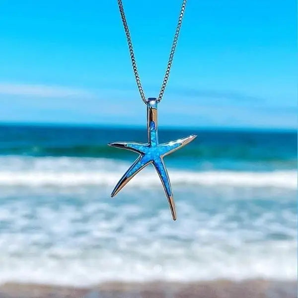 Colar de Estrela-do-mar em Opala Azul e Prateado