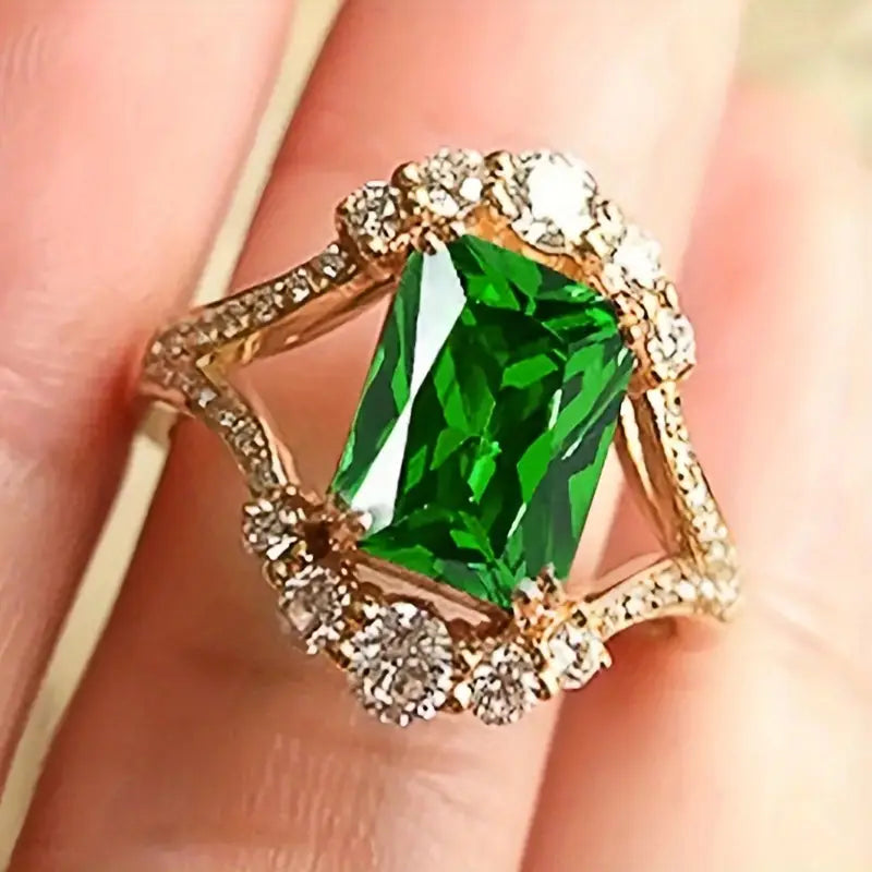 Anel Elegante Pedra de Esmeralda