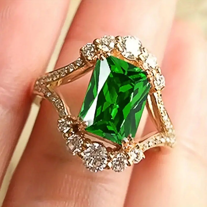Anel Elegante Pedra de Esmeralda