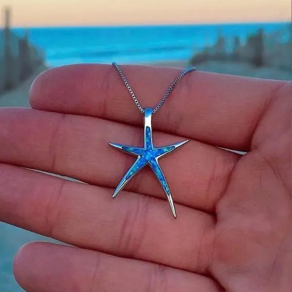 Colar de Estrela-do-mar em Opala Azul e Prateado