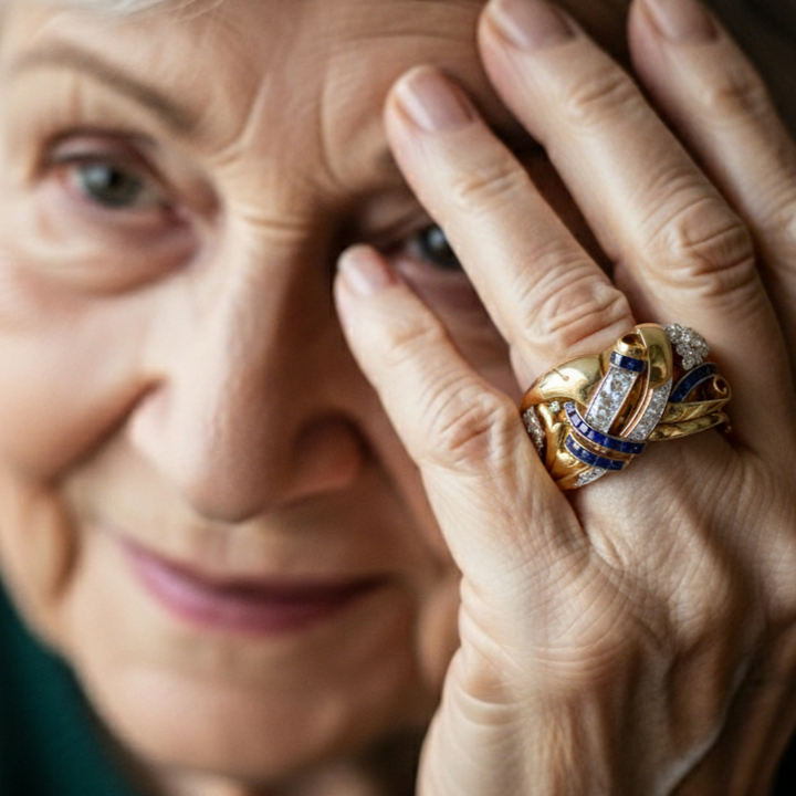 Anel Vintage em Ouro com Zircônia Azul