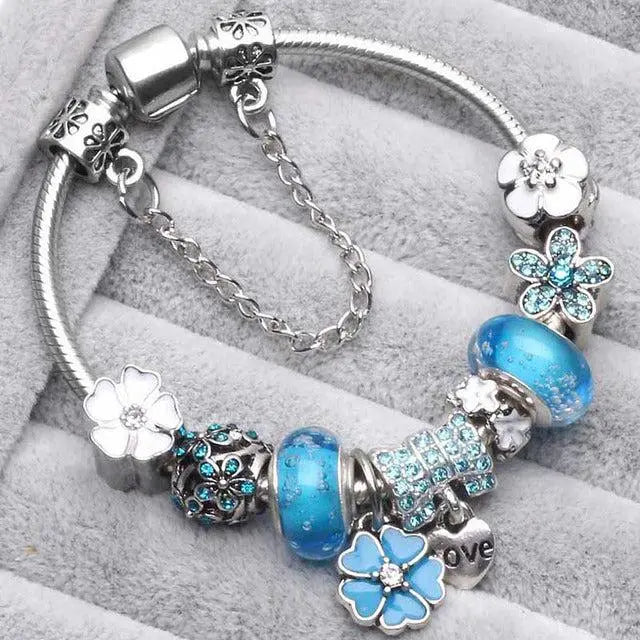 Pulseiras Azuis Vintage em Prata