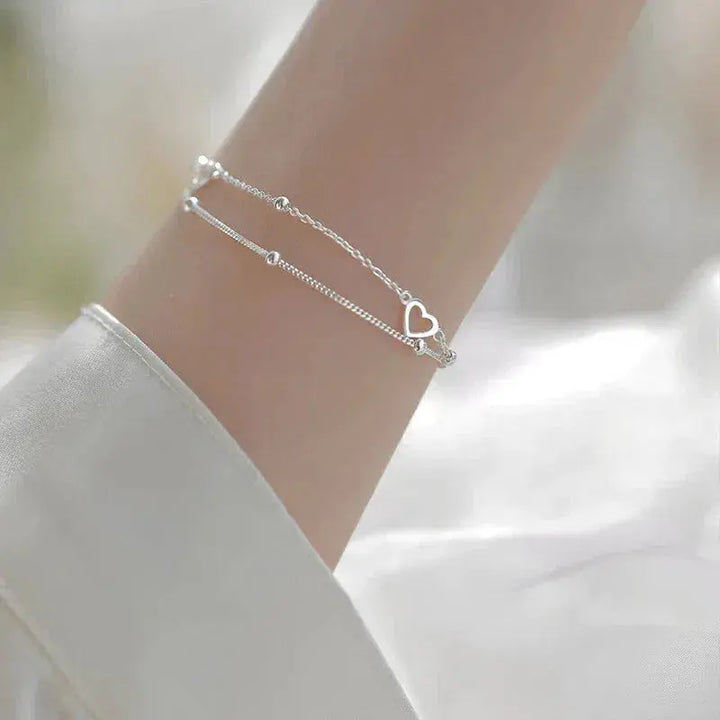 Pulseira Ajustável de Prata com Coração