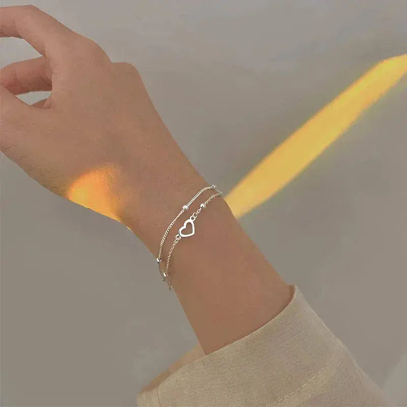 Pulseira Ajustável de Prata com Coração
