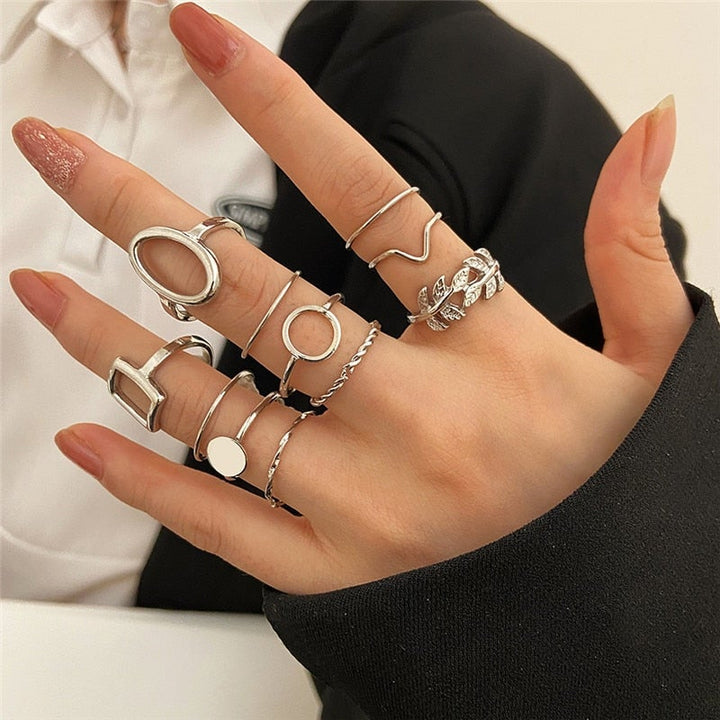 Conjunto de 11 anéis vintage em prata