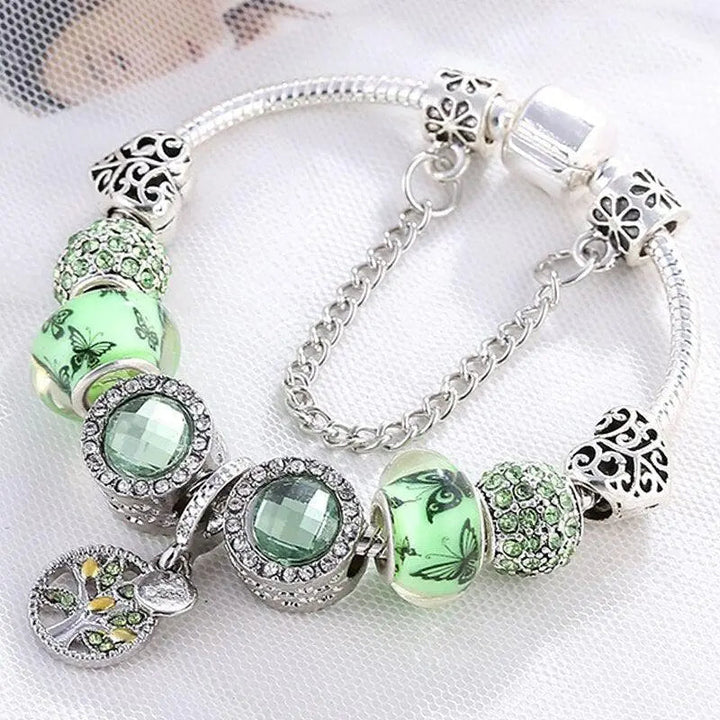 Pulseira em Prata e Cristal Verde