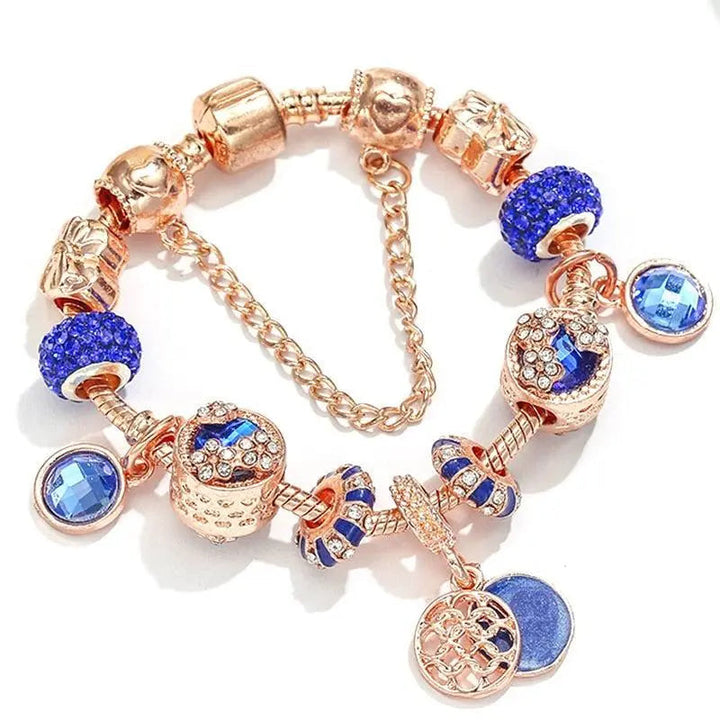 Pulseira em Prata Rosa e Cristal Azul