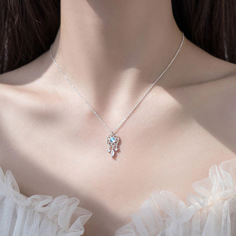 Colar Prata Lua Cristal Apanhador de Sonhos