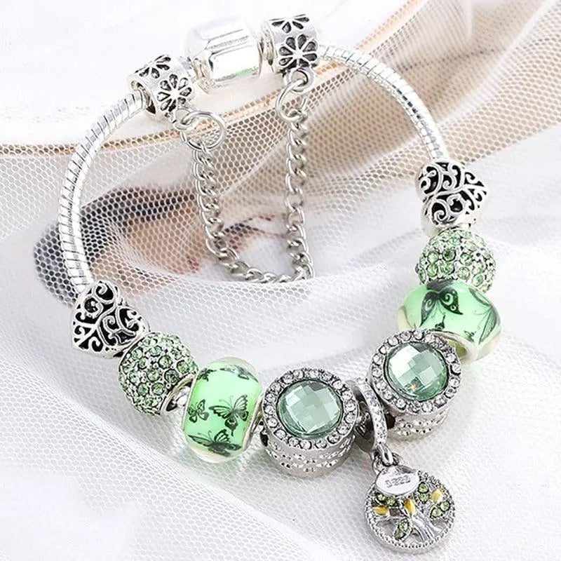 Pulseira em Prata e Cristal Verde