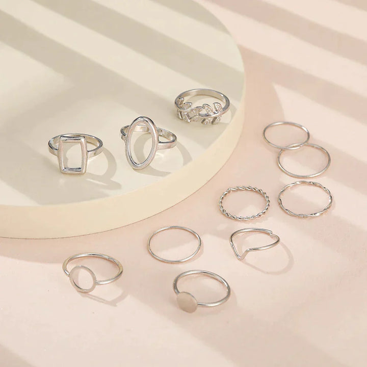 Conjunto de 11 anéis vintage em prata