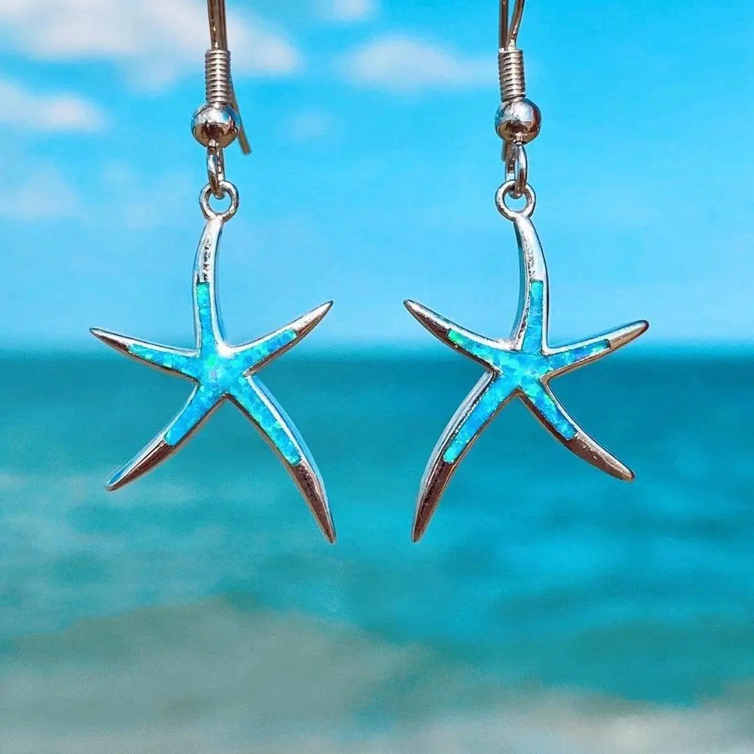 Brincos Estrela-do-Mar em Opala e Prata