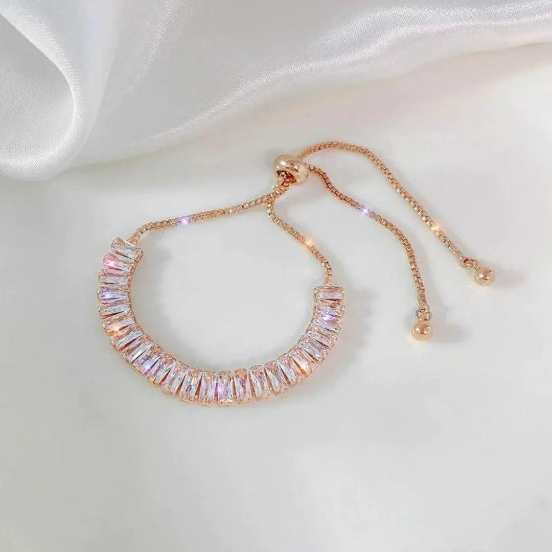 Pulseira Ajustável de Zircónia Cúbica em Ouro e Prata