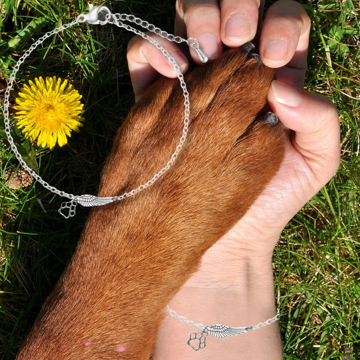 Pulseira Memorial em Prata com Asa de Anjo e Pegada | Feita à Mão