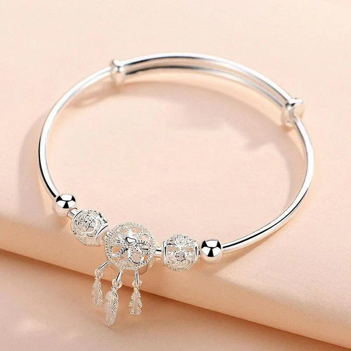 Pulseira Ajustável Apanhador de Sonhos em Prata