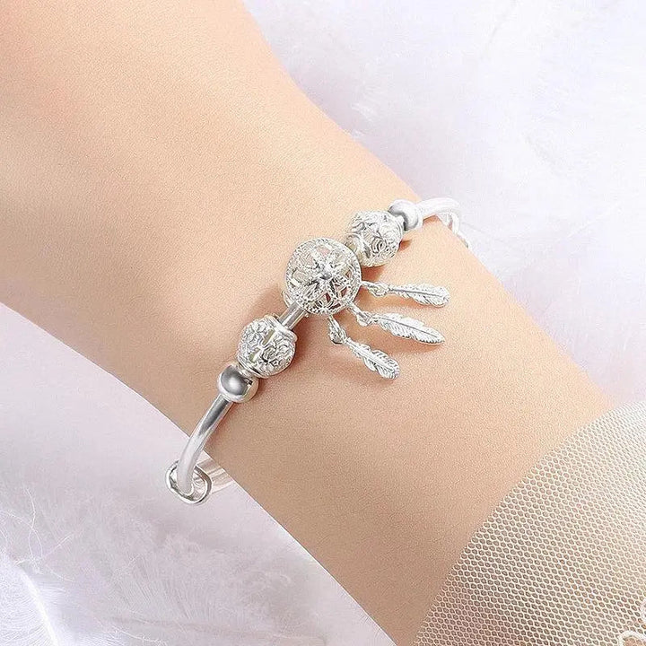 Pulseira Ajustável Apanhador de Sonhos em Prata