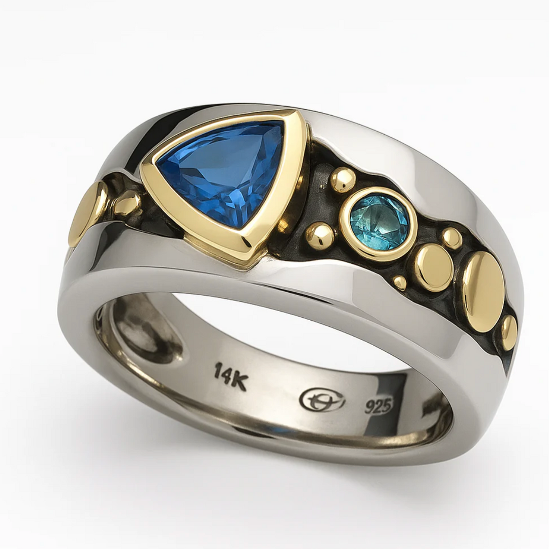 Anel Boho Vintage com Zircônia Azul