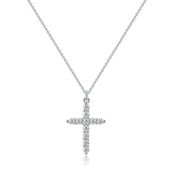 Colar com Cruz e Coroa de Diamantes