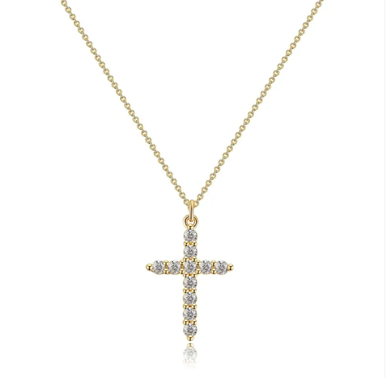 Colar com Cruz e Coroa de Diamantes
