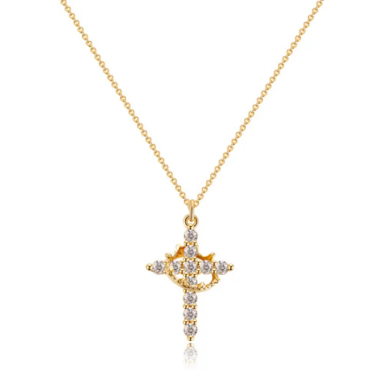 Colar com Cruz e Coroa de Diamantes