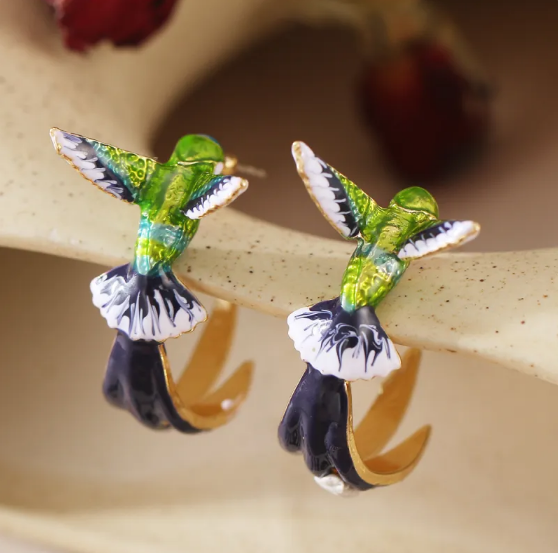 Brincos Pendentes com Colibris Fofos