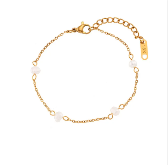 Conjunto de Colar e Pulseira de Pérolas em Aço Inoxidável