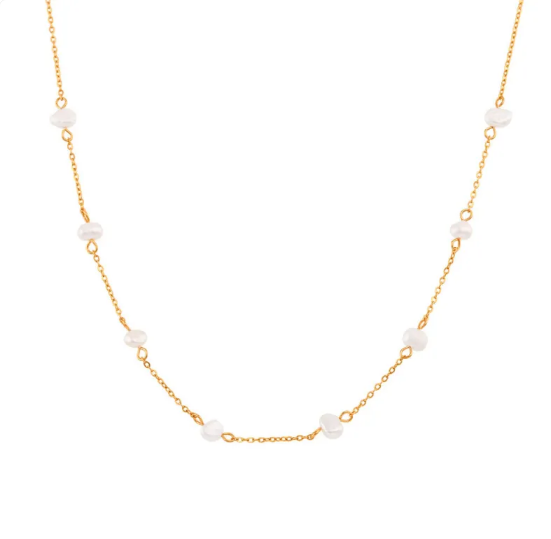 Conjunto de Colar e Pulseira de Pérolas em Aço Inoxidável