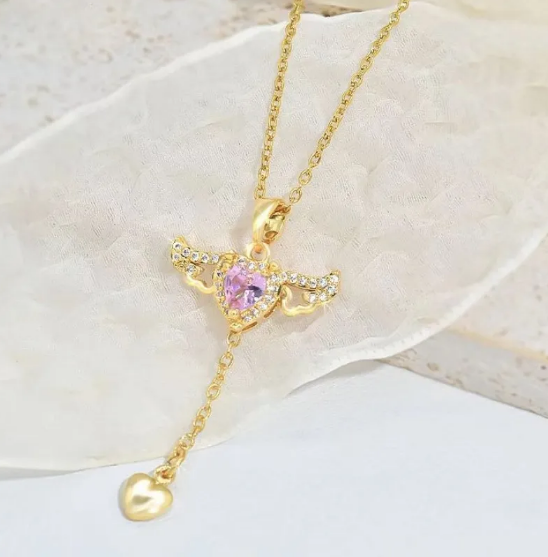 Colar Cupido Coração Asas de Anjo