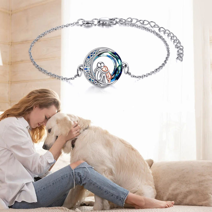 Pulseira Ajustável com Pingente de Cão em Prata de Lei
