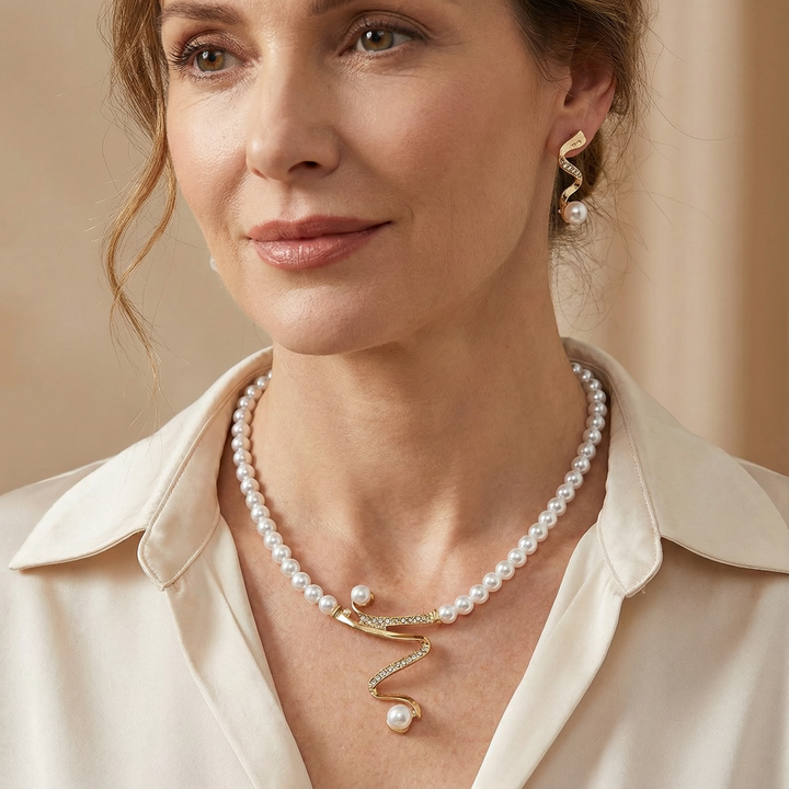 Conjunto de Colar e Brincos de Pérolas Naturais