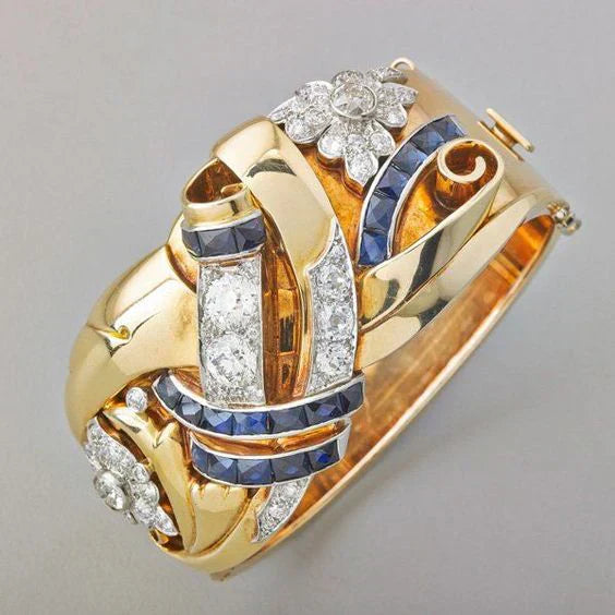 Anel Vintage em Ouro com Zircônia Azul