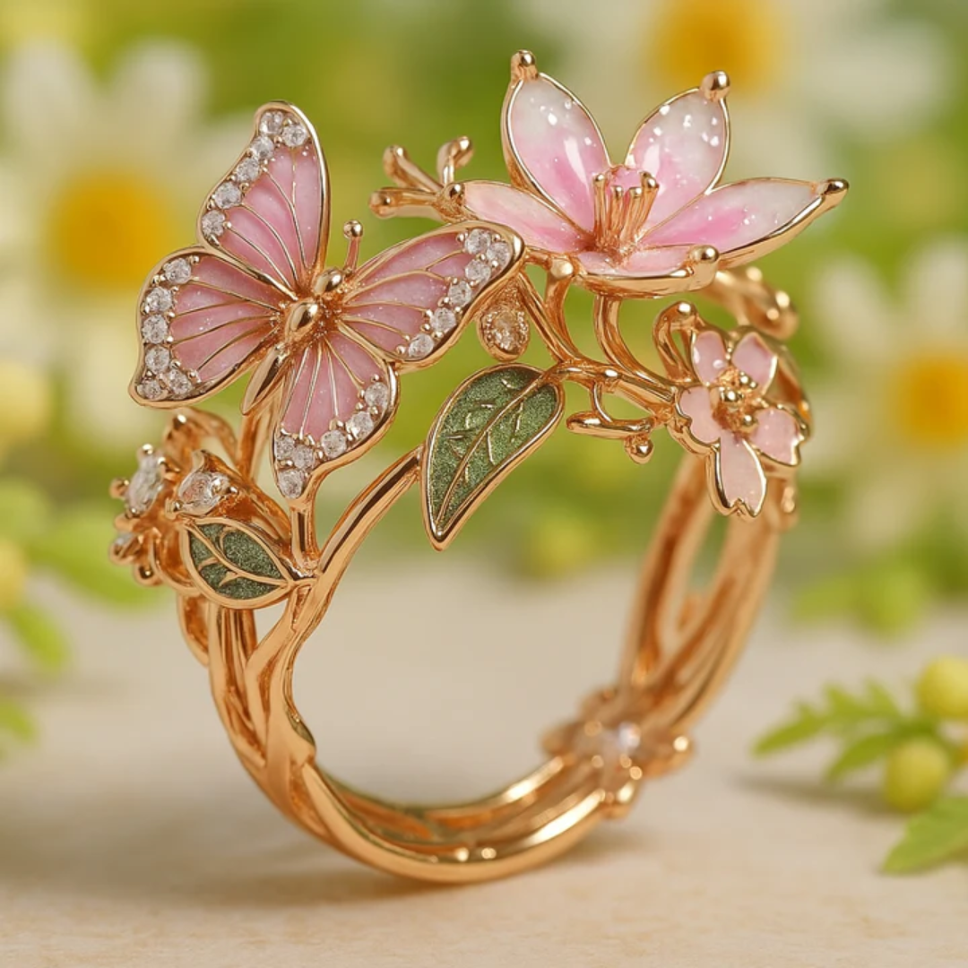 Anel Nature Bright Butterfly com zircônia