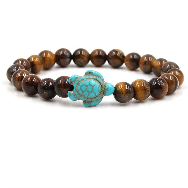 Pulseiras Exclusivas com Contas de Pedra Natural em Forma de Tartaruga