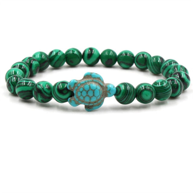 Pulseiras Exclusivas com Contas de Pedra Natural em Forma de Tartaruga