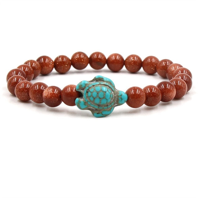 Pulseiras Exclusivas com Contas de Pedra Natural em Forma de Tartaruga