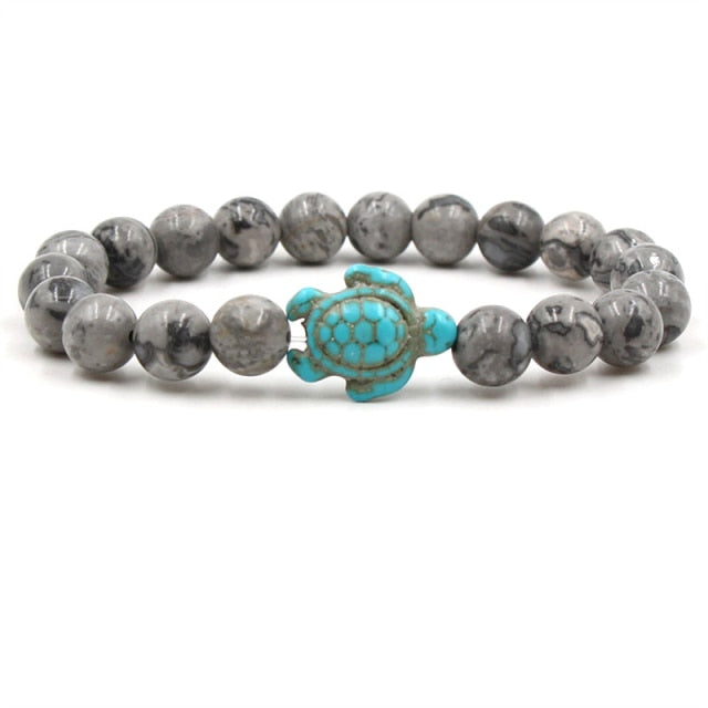 Pulseiras Exclusivas com Contas de Pedra Natural em Forma de Tartaruga