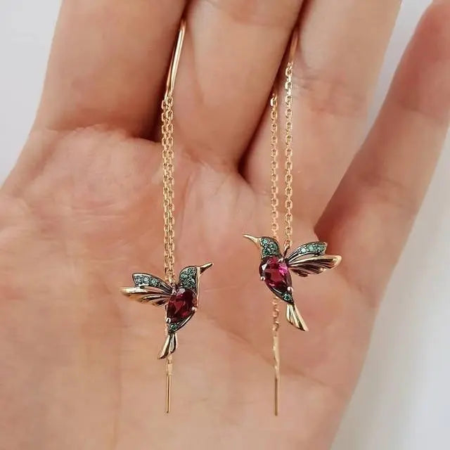 Brincos com Beija-flor em Esmalte e Zircónias