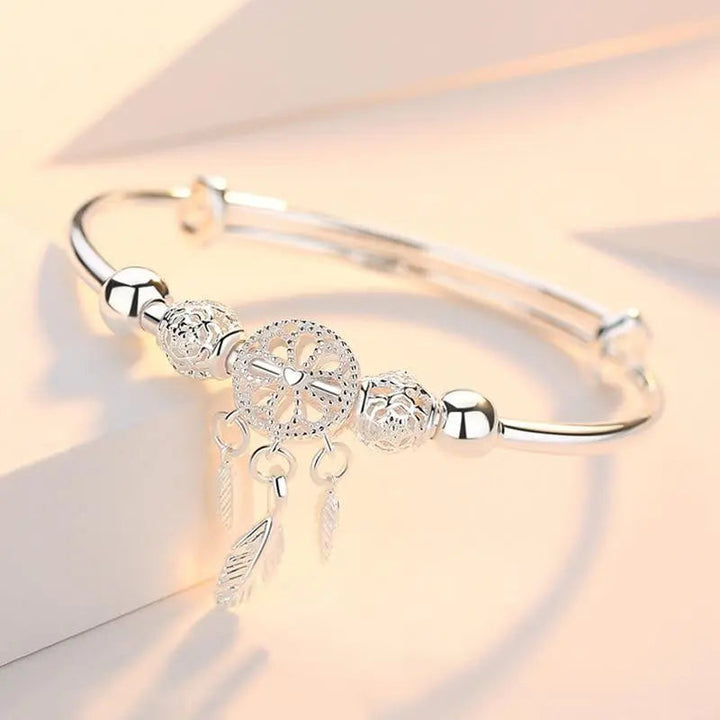 Pulseira Ajustável Apanhador de Sonhos em Prata