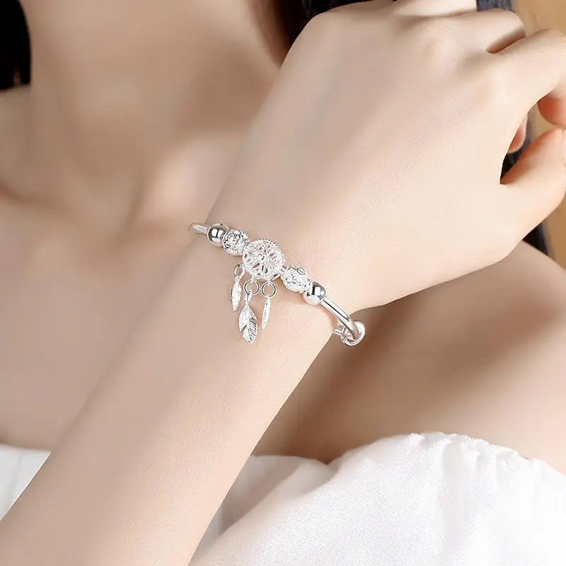 Pulseira Ajustável Apanhador de Sonhos em Prata
