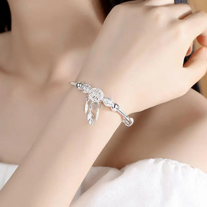 Pulseira Ajustável Apanhador de Sonhos em Prata